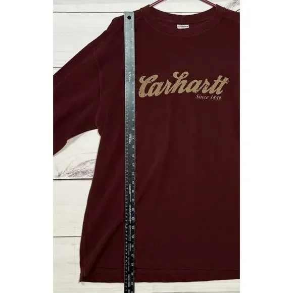 Carhartt Thermal Waffle Knit Spellout Shirt L Red Sweatshirt Heavy Relaxed Men - Picture 6 of 6